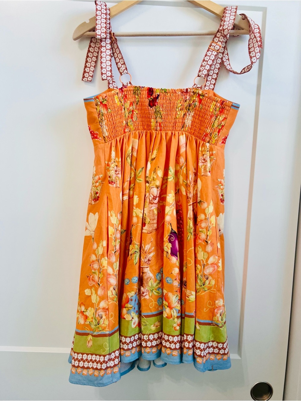 Caroline Constas Orange Mediterranean Fruit Print Tie Strap Mini Dress M - Picture 5 of 8